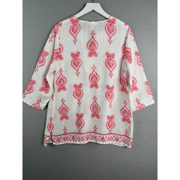 Charter Club Linen Tunic Womens Large Embroidered 3/4 Sleeve Boho Coastal Beach - Picture 5 of 7
